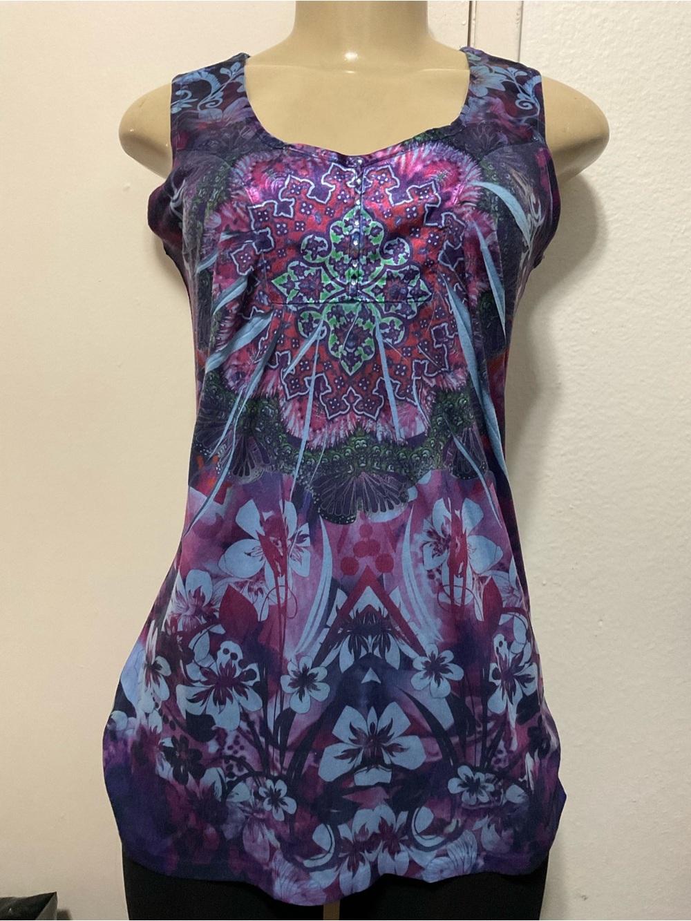 Apt.9 women's boho whimsical Purple Floral Sleeveless Top size S